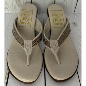 NEW Island Slipper Hawaii Leather Wedge‎ Sz 6 Sandals Cream